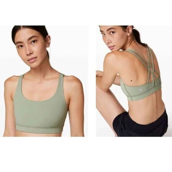 Lululemon Energy Sports Bra Women's 6 Green Support Sweat Wicking Athleisure Str - Picture 1 of 6